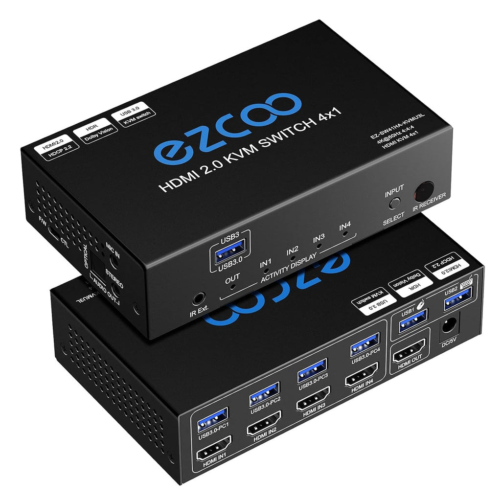 4-Port USB 3.0 KVM Switch HDMI 4K 60Hz with USB Peripheral Hub and IR Remote U41610