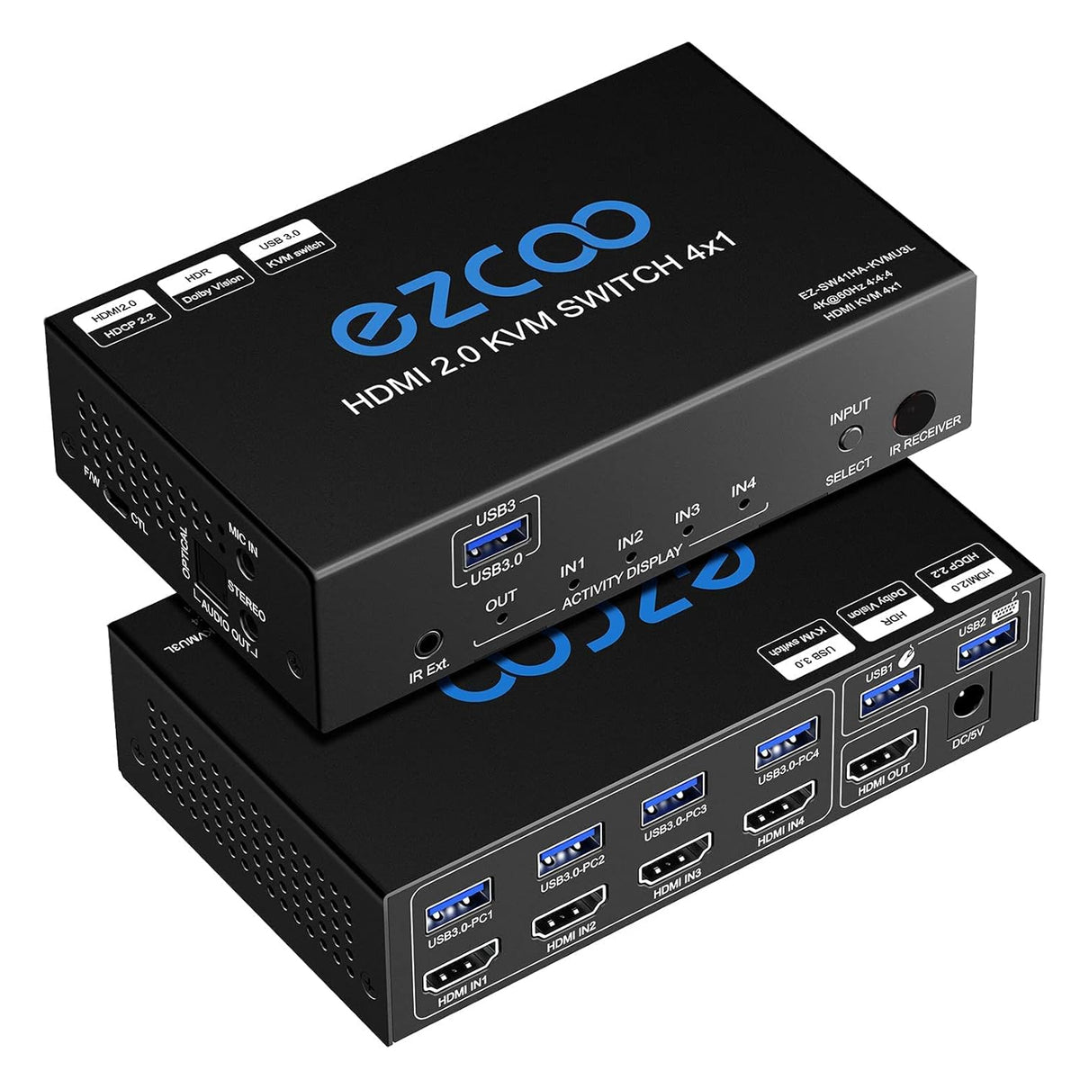 4-Port USB 3.0 KVM Switch HDMI 4K 60Hz with USB Peripheral Hub and IR Remote U41610