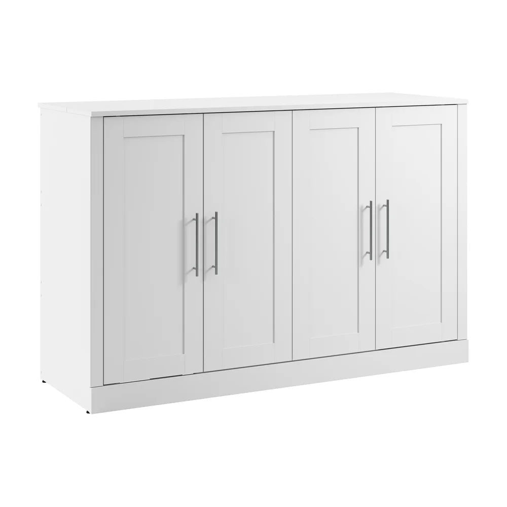 White Engineered Wood Cabinet Bed with Mattress A3228