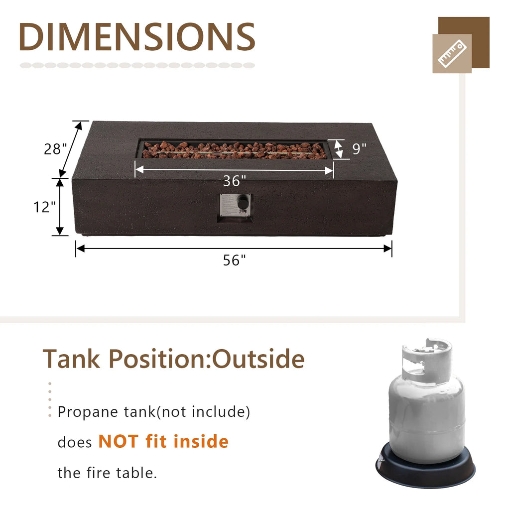56-inch x 28-inch Outdoor Propane Fire Pit Coffee Table with Concrete Rectangle Base T6150