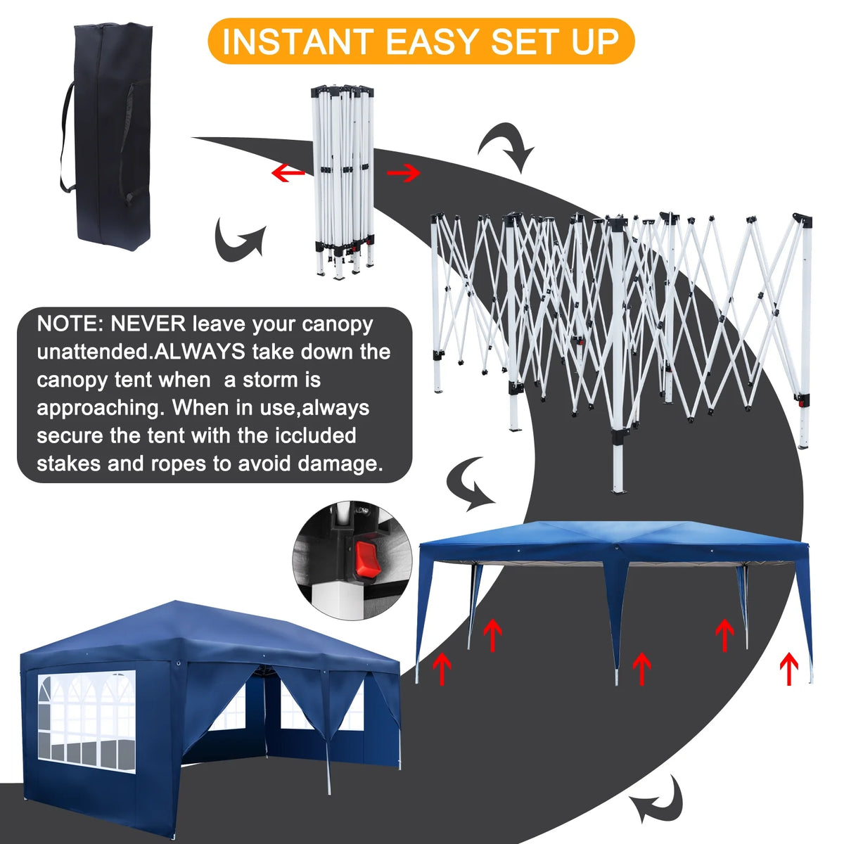 10'x20' Pop Up Canopy Tent with Carry Bag A1294