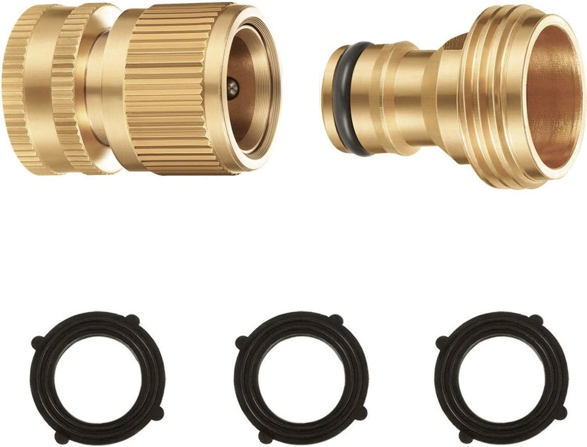 Solid Brass 3/4 inch GHT Garden Hose Quick Connector Set, Pack of 2 D7459