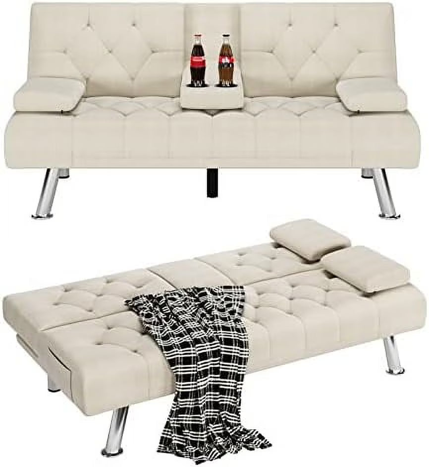 Dark Grey Upholstered Convertible Futon Sofa Bed with Metal Legs R187773