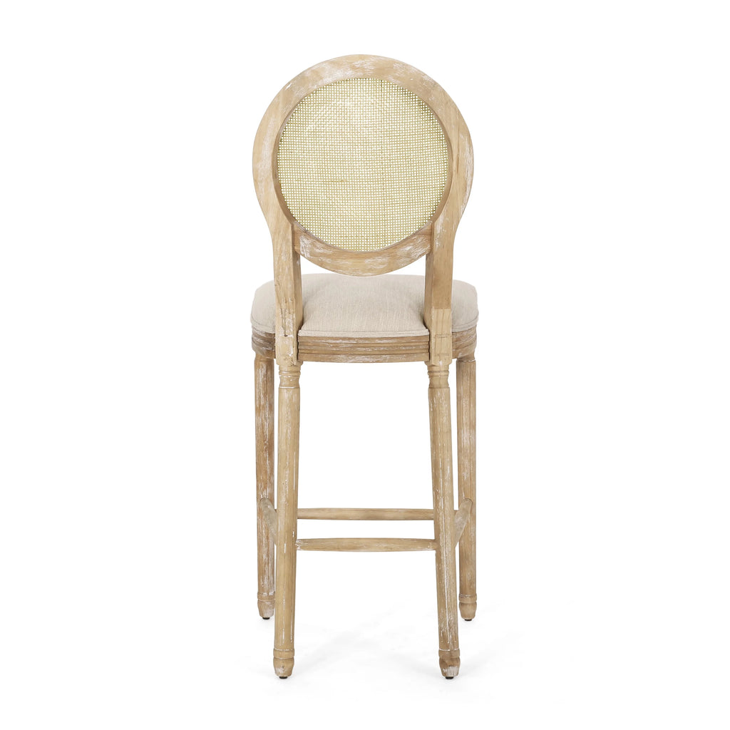 Fabric Upholstered Wood and Cane Barstools, Set of 2 V36350