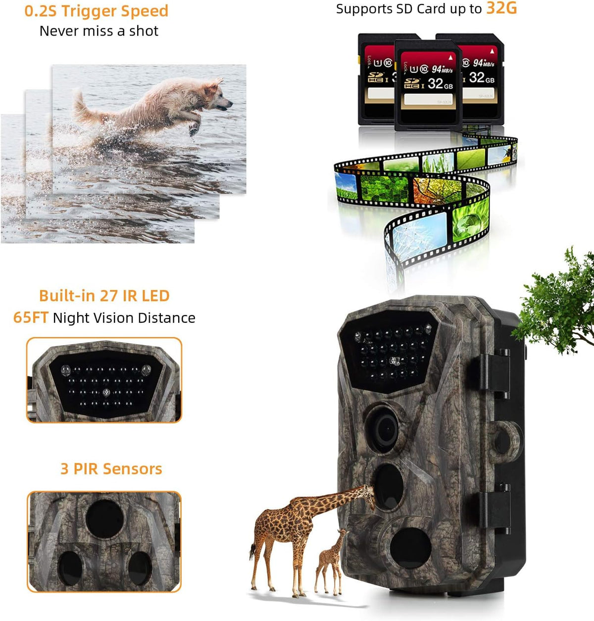 2 Pack 18MP 1080P Game Hunting Scouting Camera with 3 Infrared Sensors Motion Activated Night Vision 2.4" LCD H7539