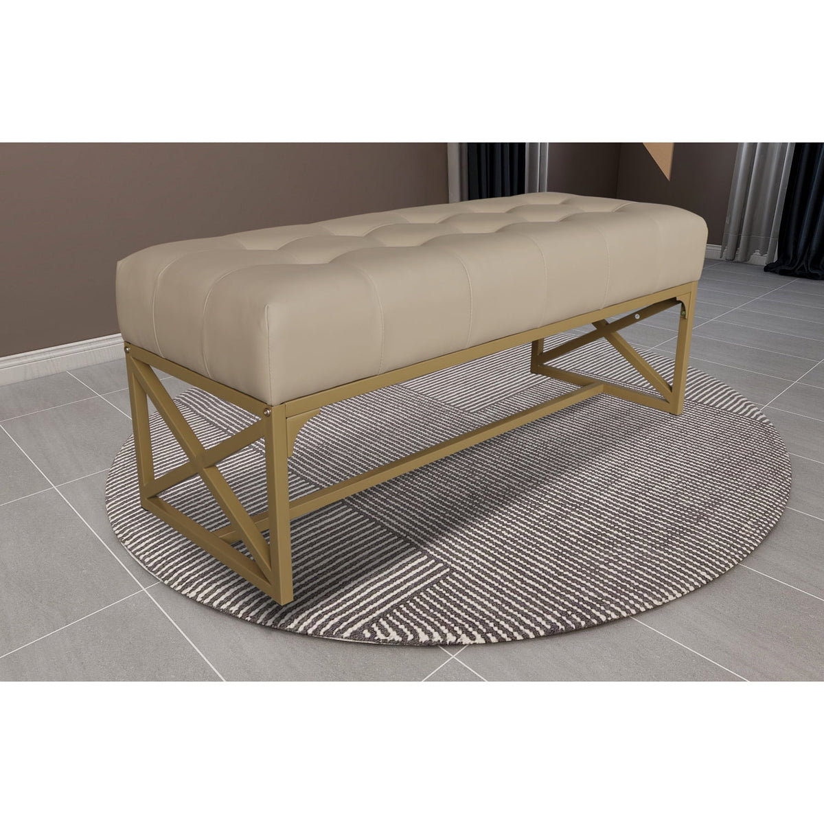 Faux Leather Bench 40.2 Inches Gold T969
