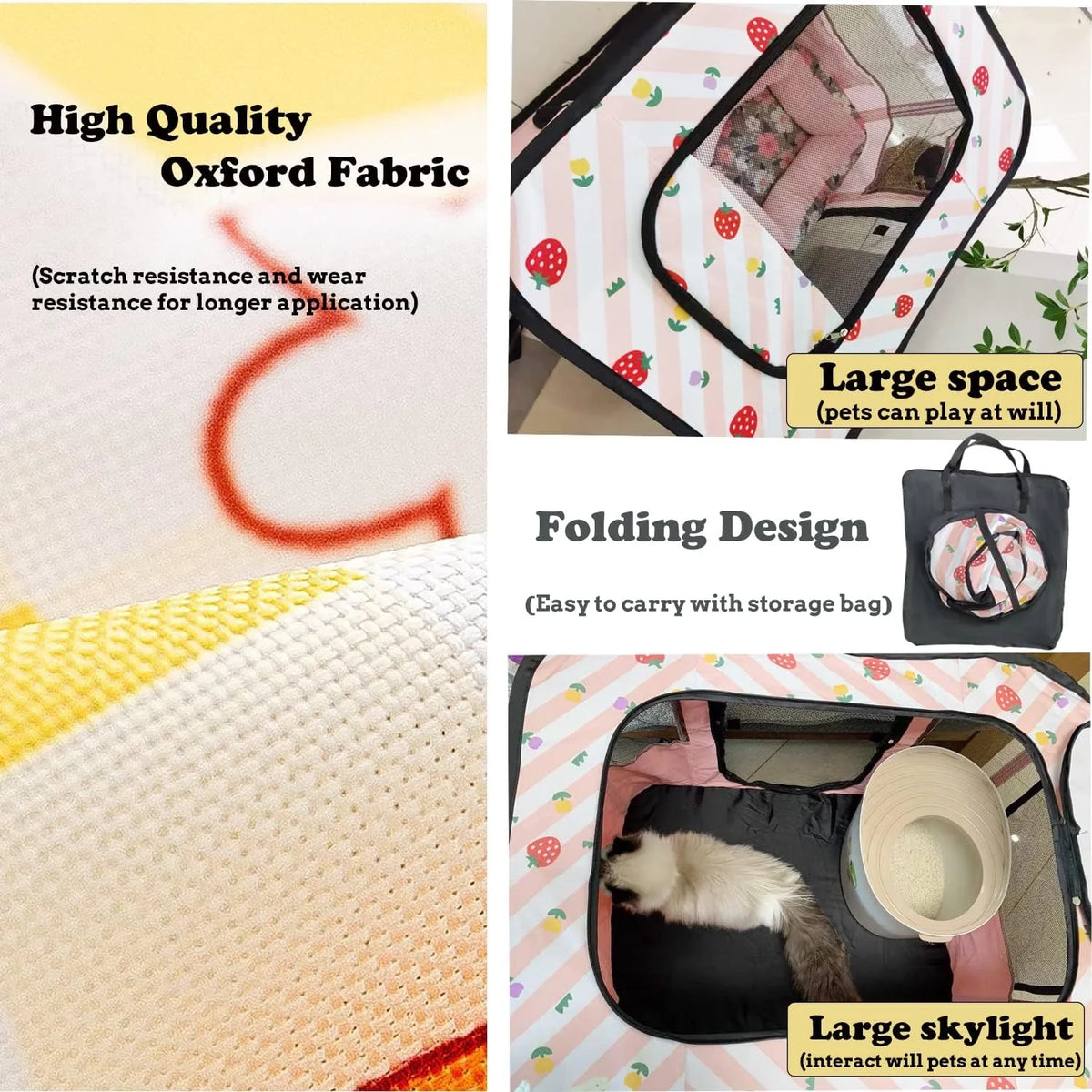 Foldable Cat Playpen with Carrying Case C33244