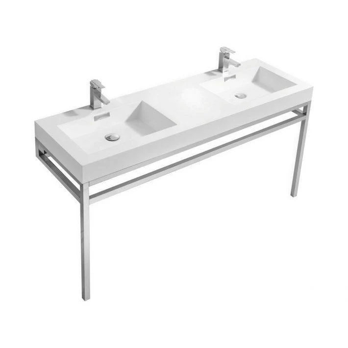 60 in. Double Sink Stainless Steel Console with White Acrylic Sink X270204
