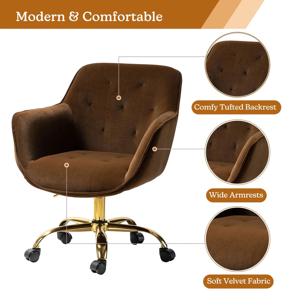 Brown Velvet Tufted Swivel Task Chair O269
