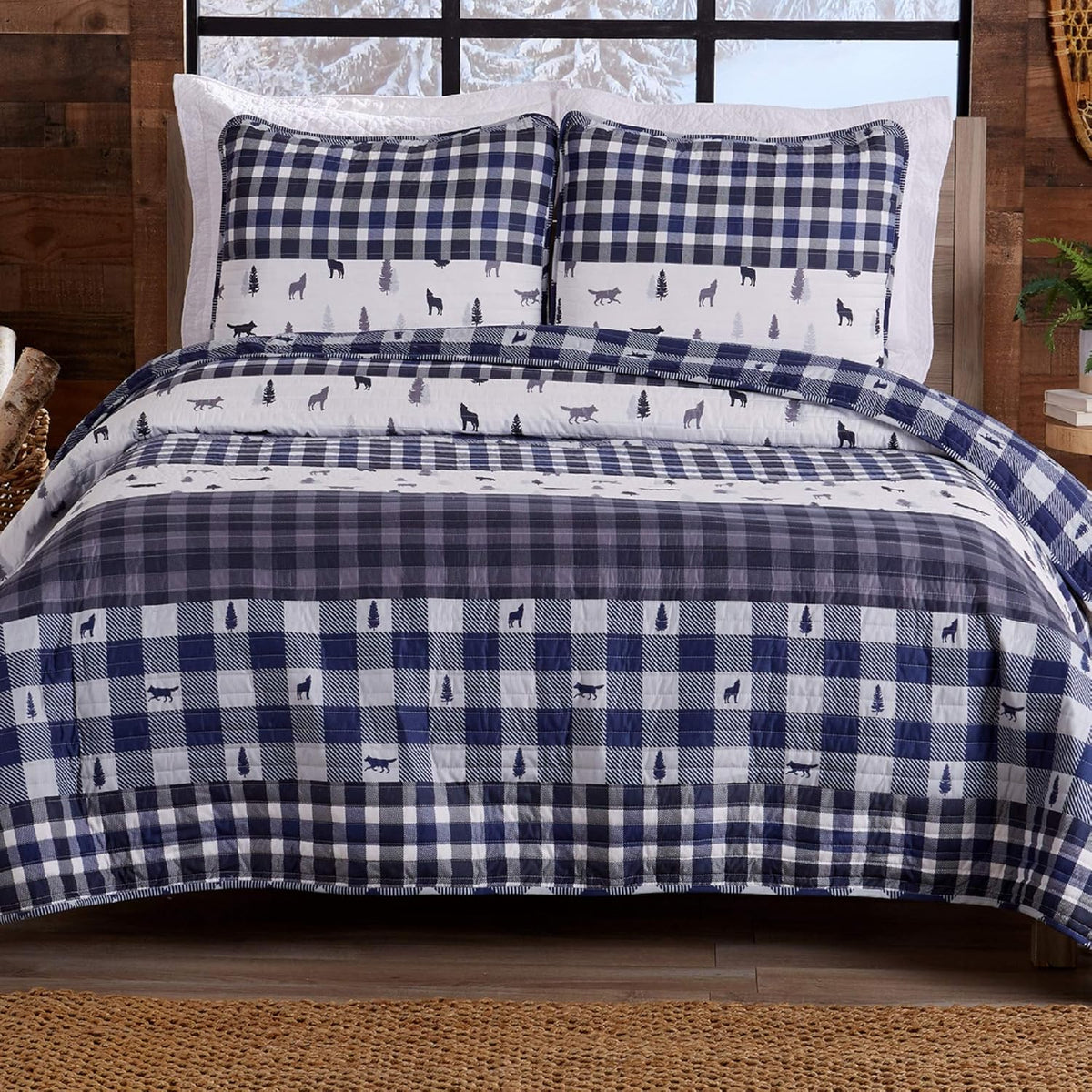 Forest Green 3-Piece Reversible Quilt Set with 2 Shams E241