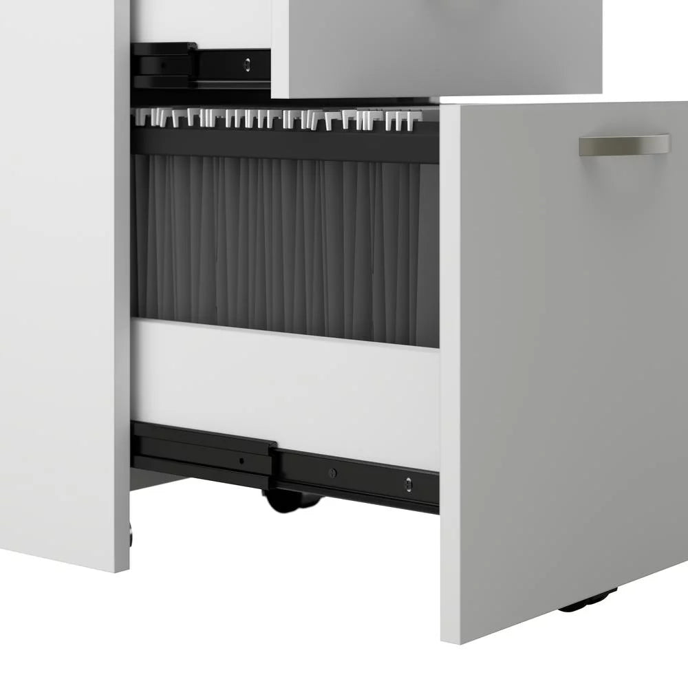 L Cubicle Desk with Storage in Pure White Engineered Wood O82207