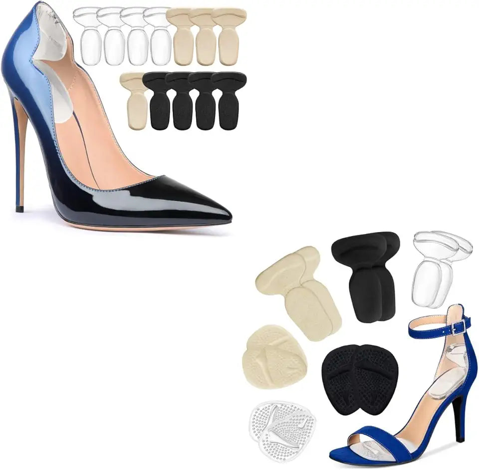 Heel Cushion Inserts and Metatarsal Pads, 9 Pairs Heel Grips and 3 Pairs Ball of Foot Cushions, Silicone Shoe Pads Insoles for High Heels K885