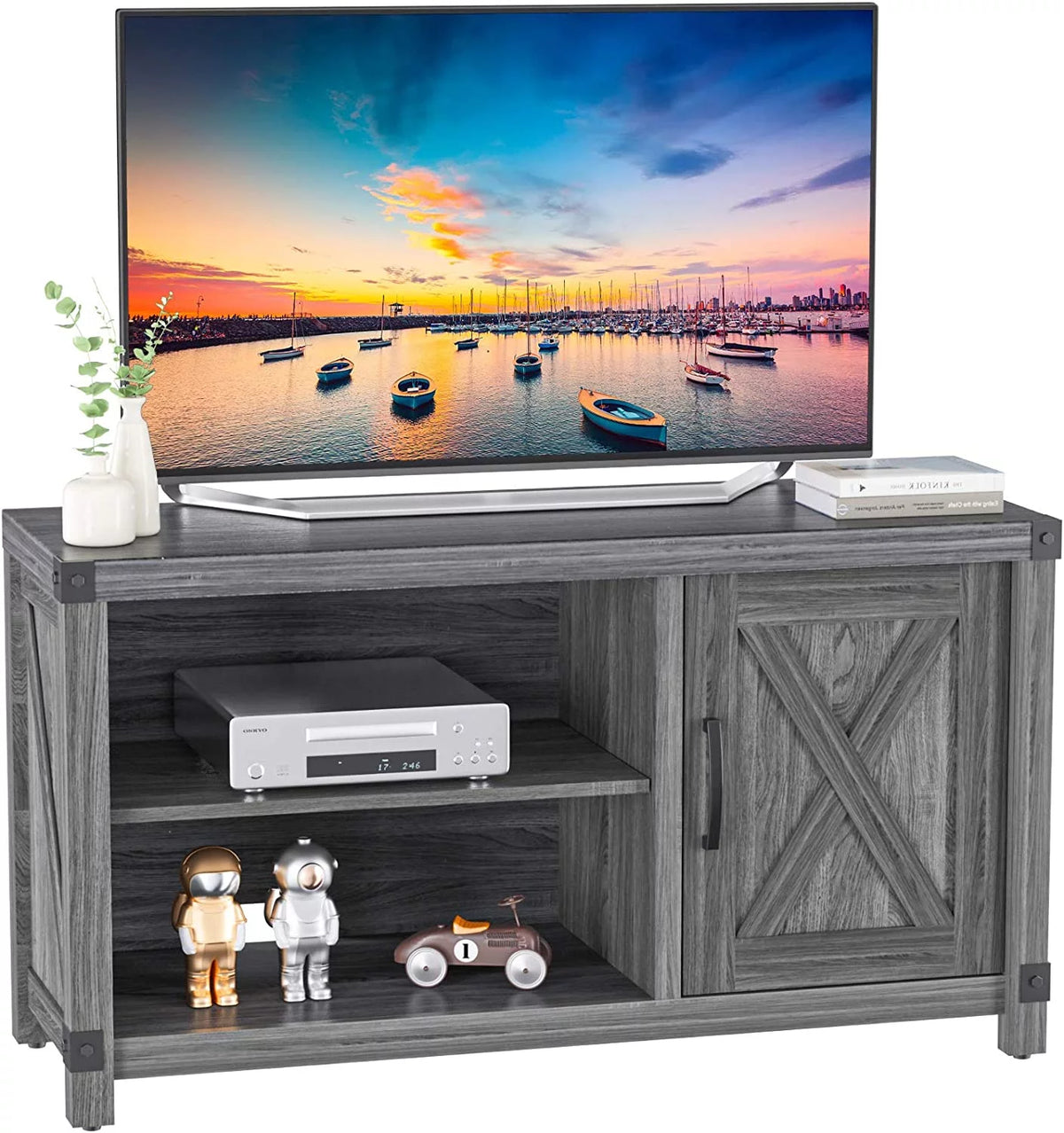 Grey Wood TV Stand with Storage A812705