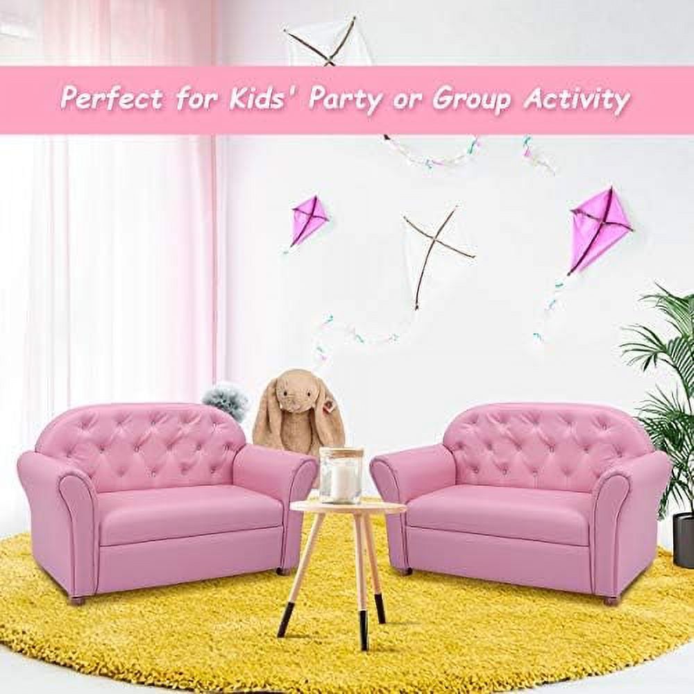 Pink PU Leather Sofa with Wood Construction E65347