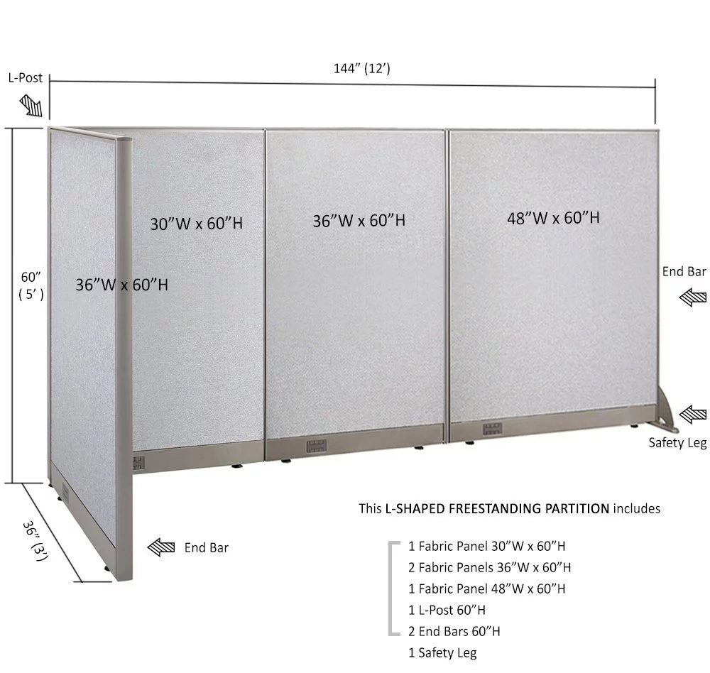 L-Shaped Freestanding Office Partition S1620