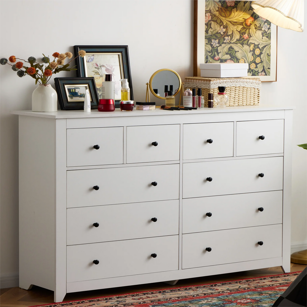 White Wood Dresser with 10 Deep Drawers R1862