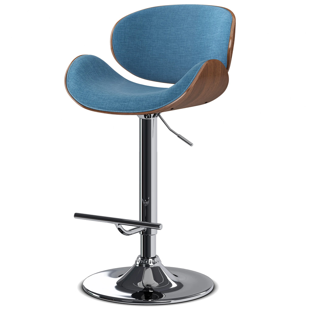Blue Linen Look Fabric Adjustable Height Bar Stool Z694792