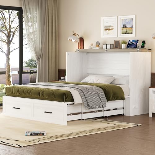 White Queen Murphy Cabinet Bed with Charging Station K25798