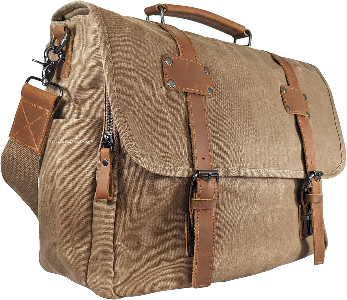 Waxed Canvas Genuine Leather Messenger Bag with Laptop Case X4480