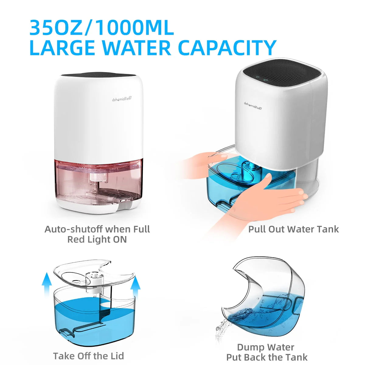 Portable Ultra Quiet Dehumidifier 1000ML U6063