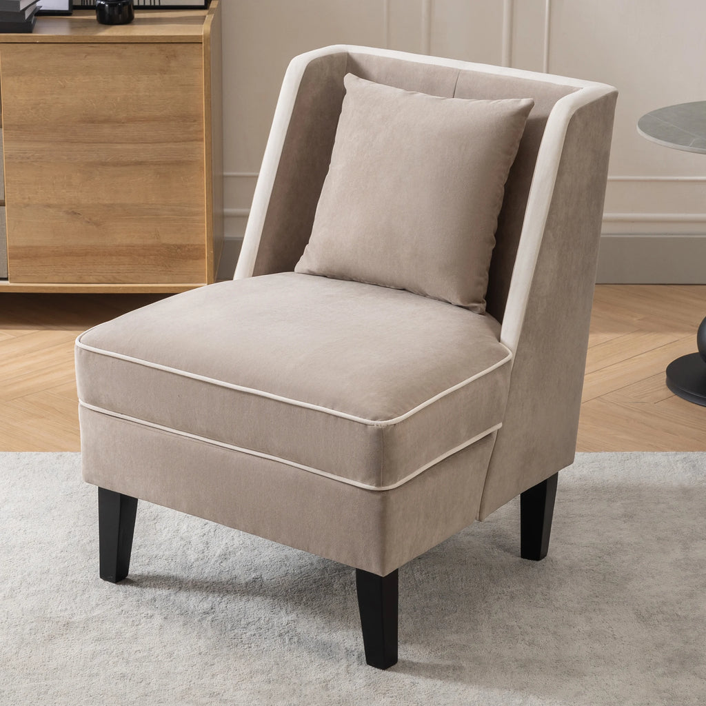 Velvet Upholstered Accent Chair with Cream Piping B9139