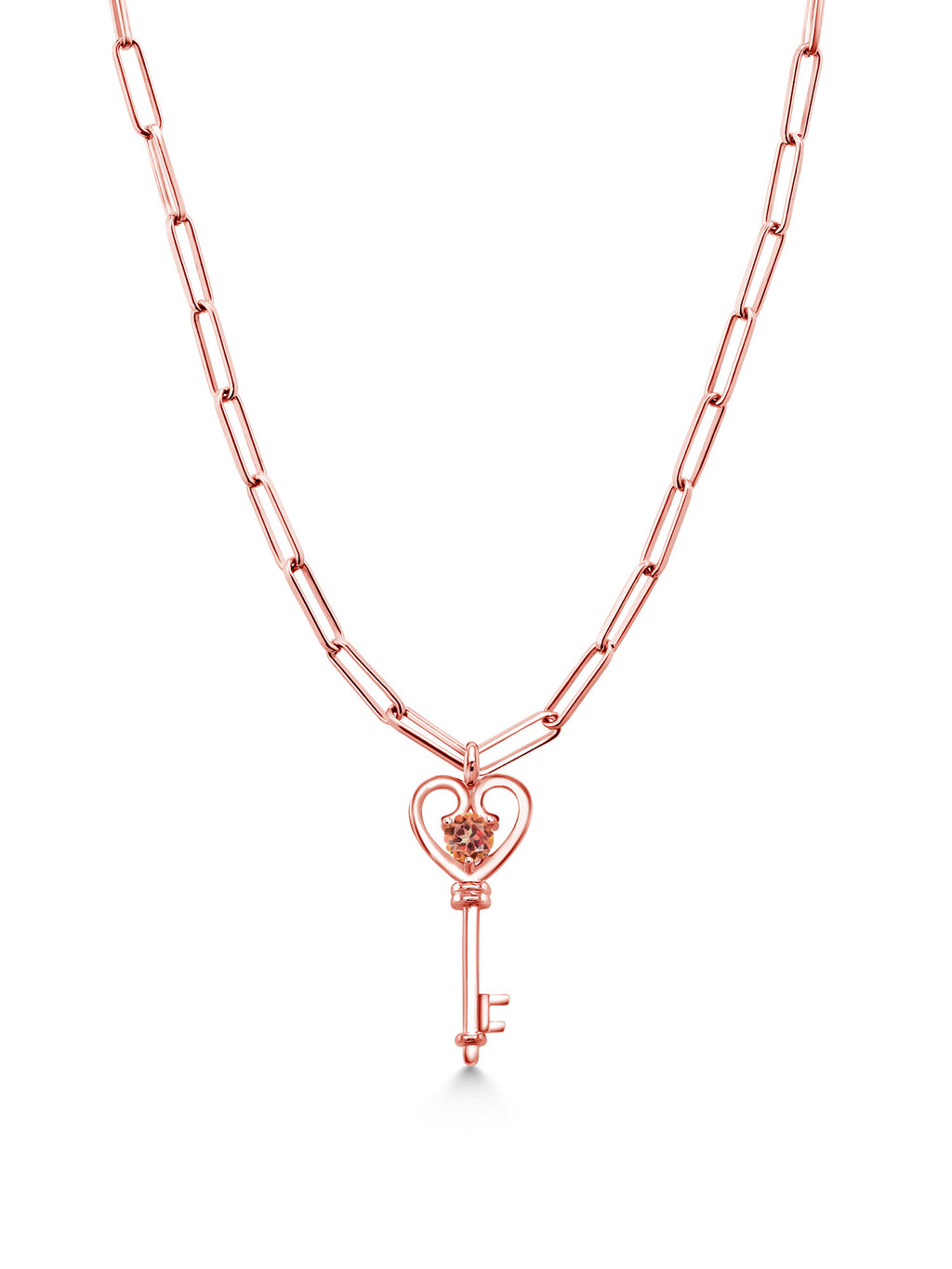1.00 Ct Mystic Topaz Heart Key Pendant with Paperclip Link Chain 18 inch A9463