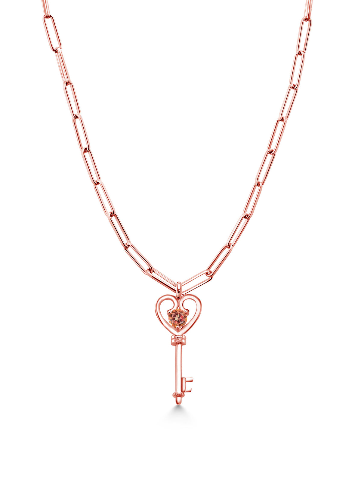 1.00 Ct Mystic Topaz Heart Key Pendant with Paperclip Link Chain 18 inch A9463