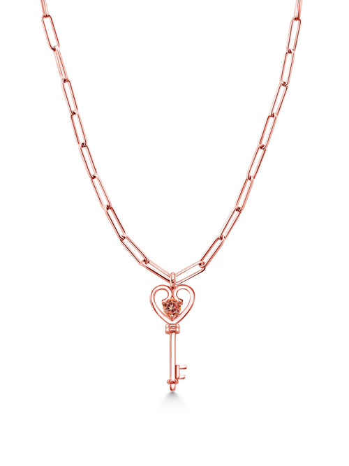1.00 Ct Mystic Topaz Heart Key Pendant with Paperclip Link Chain 18 inch A9463
