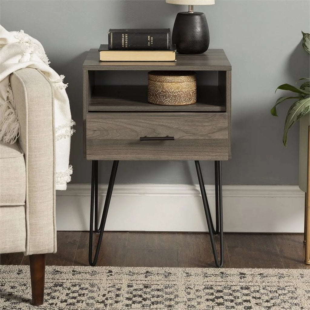 18" Single Drawer Hairpin Leg Nightstand D643
