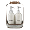 White Lotion & Soap Pump Tin Caddy Set J4574