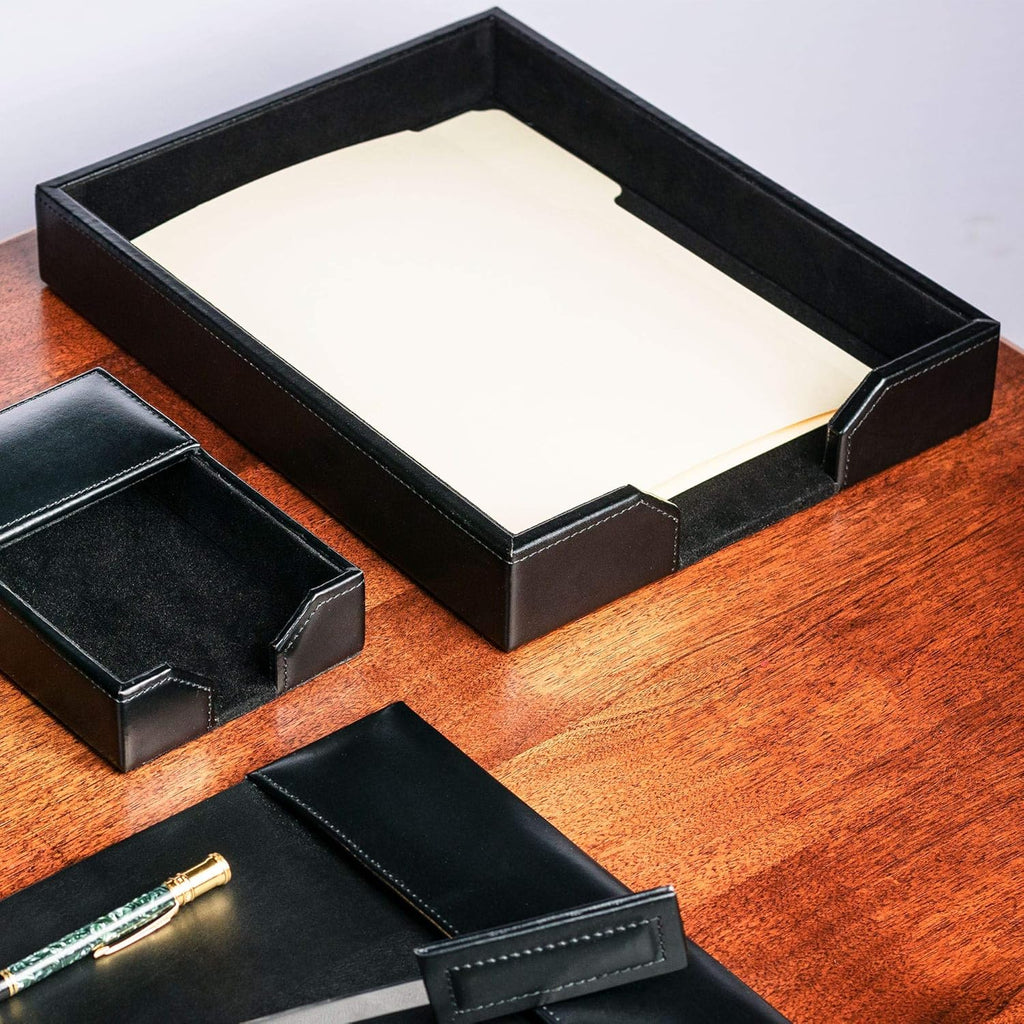 Black Bonded Leather Letter Tray W689