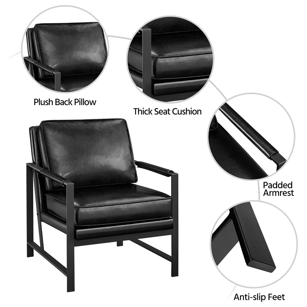 Brown Faux Leather Accent Chair with Metal Frame C144