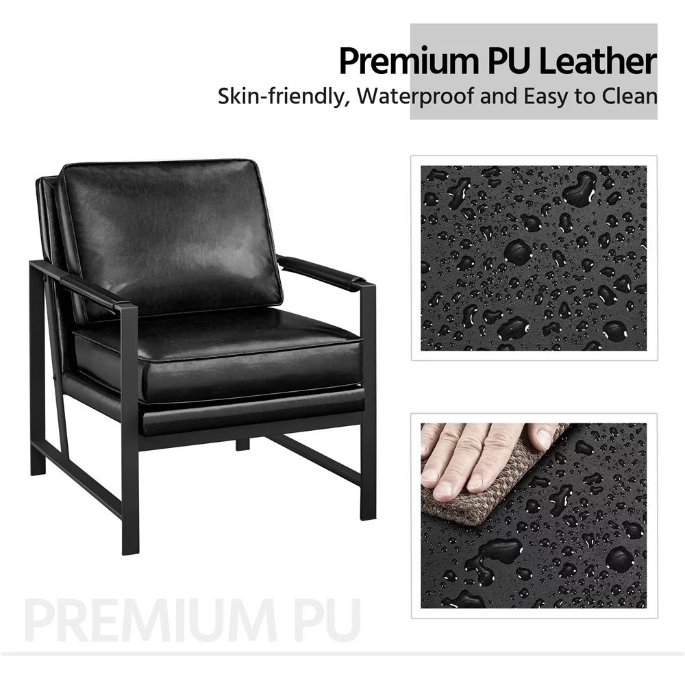 Brown Faux Leather Accent Chair with Metal Frame C144