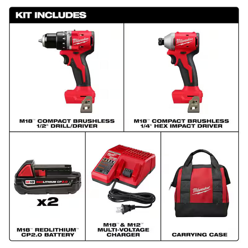 18-Volt Lithium-Ion Brushless Cordless Compact Drill/Impact Combo Kit (2-Tool) with Batteries, Charger and Bag R84562