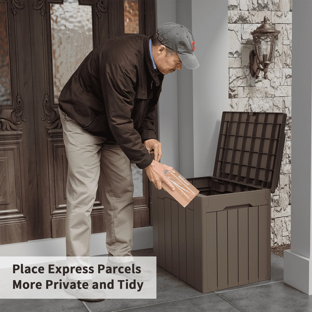 Black 32 Gallon Outdoor Resin Deck Box with Seat R3545