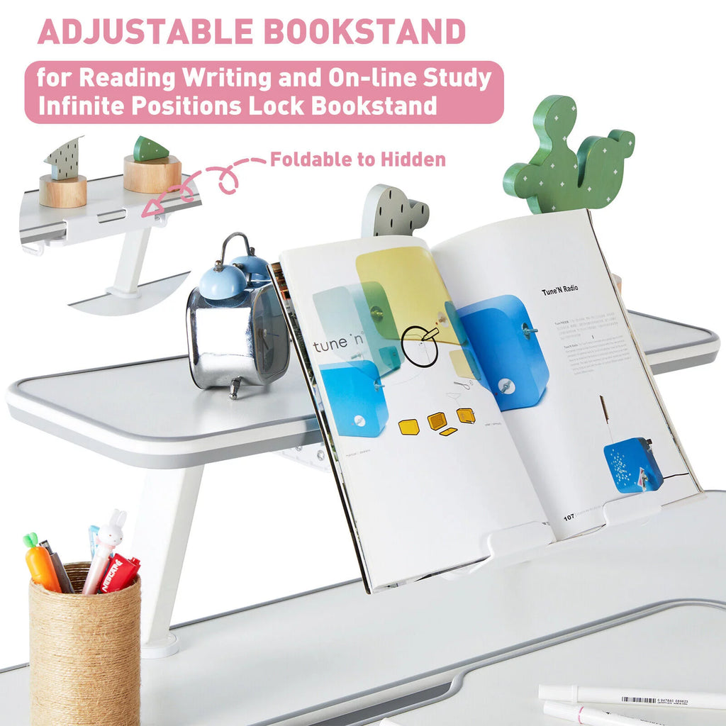 Kids Study Desk and Chair Set Adjustable with Drawer and Bookstand Pink G435768