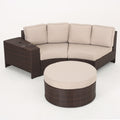 Textured Beige and Brown Outdoor Wicker 2 Seater Sectional Set with Ottoman S381475
