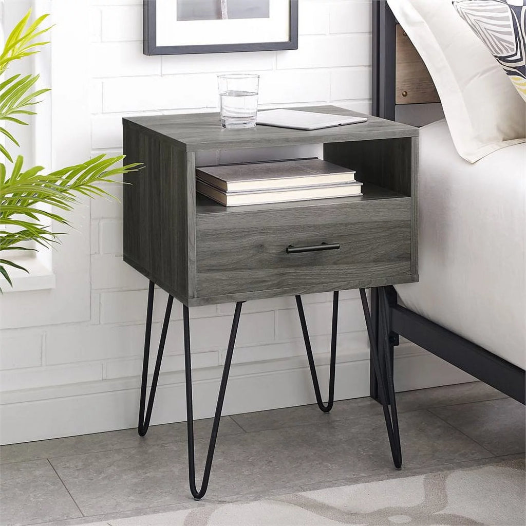 18" Single Drawer Hairpin Leg Nightstand D643