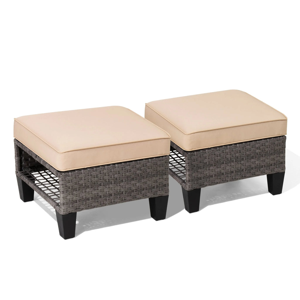 Square Rattan Storage Ottomans Set of 2 with Cushion V277896
