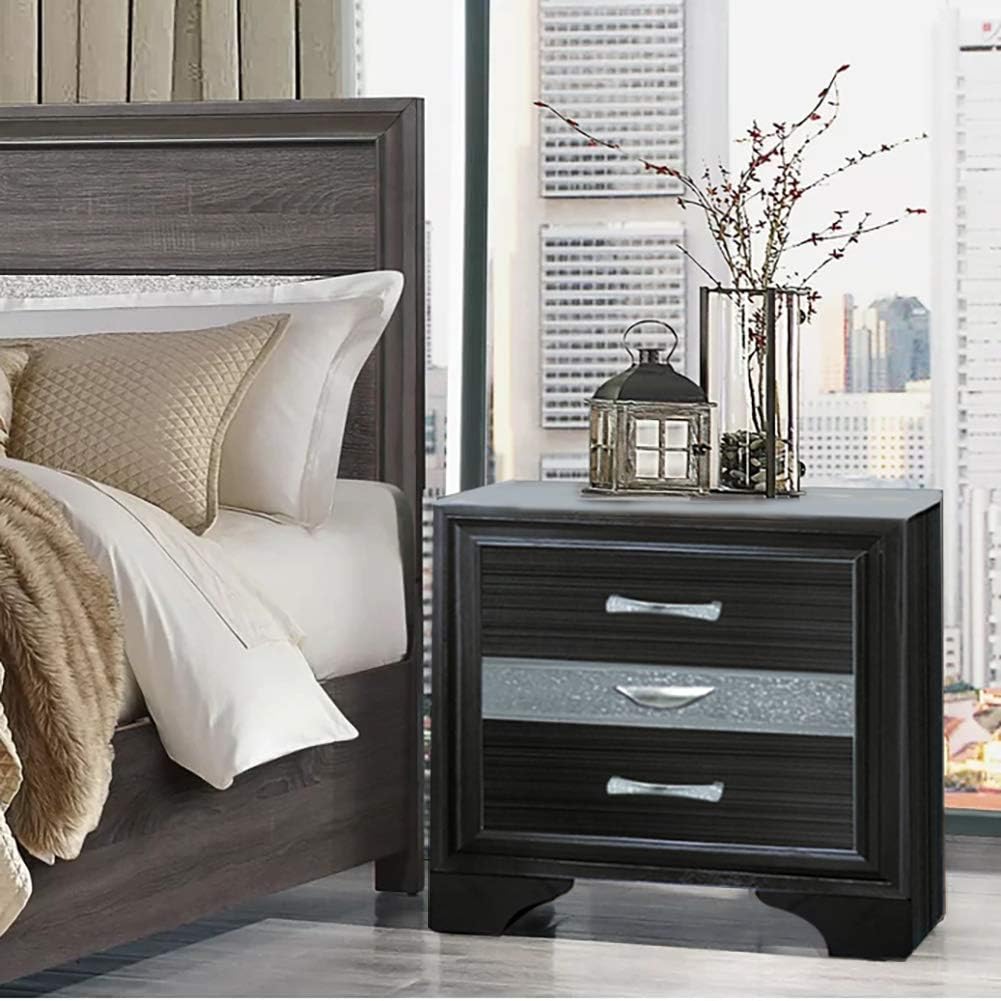 White 2 Drawers Wooden Nightstand L149