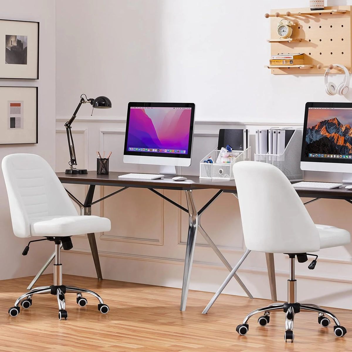 PU Leather Armless Office Chair with Rolling Wheels P295682