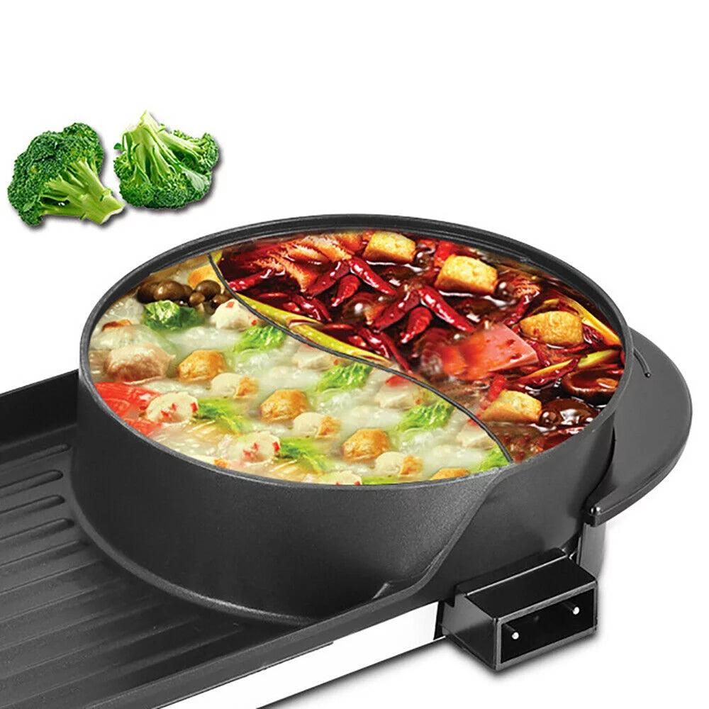 2 in 1 Electric Hot Pot Barbecue Grill Non-Stick Pan Y690