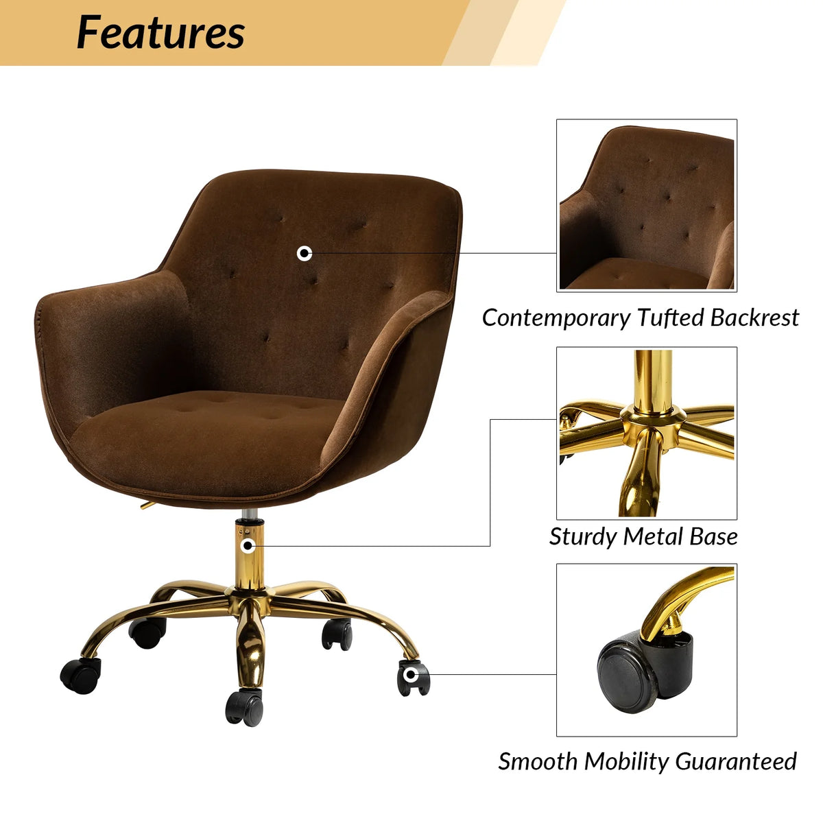 Brown Velvet Tufted Swivel Task Chair O269