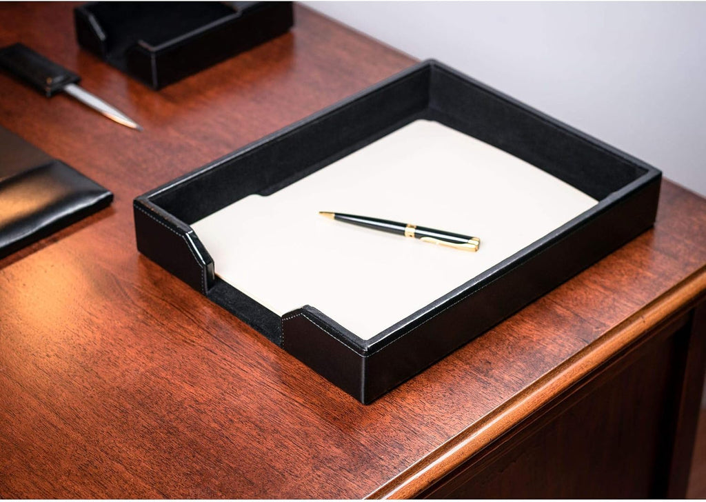 Black Bonded Leather Letter Tray W689