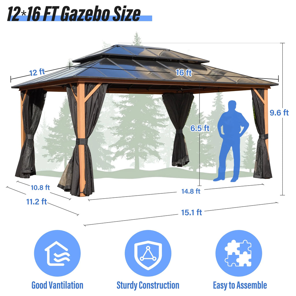 12'x 16' Hardtop Aluminum Gazebo with Double Polycarbonate Roof G884010