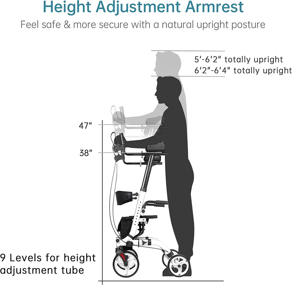 Upright Folding Rollator Walker with Seat, White S67388