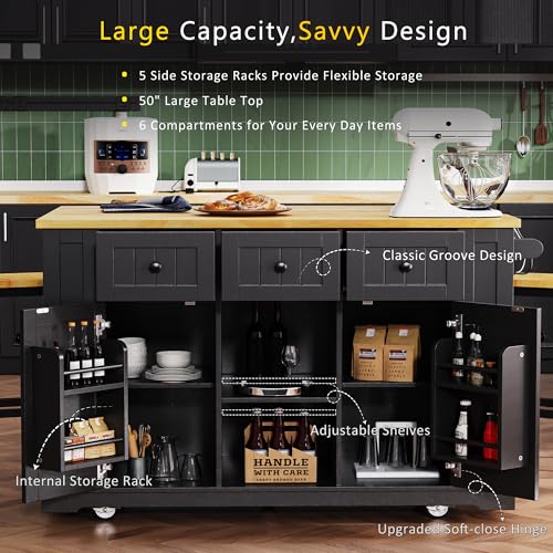 53" Kitchen Cart Island on Wheels with Power Outlet P110021