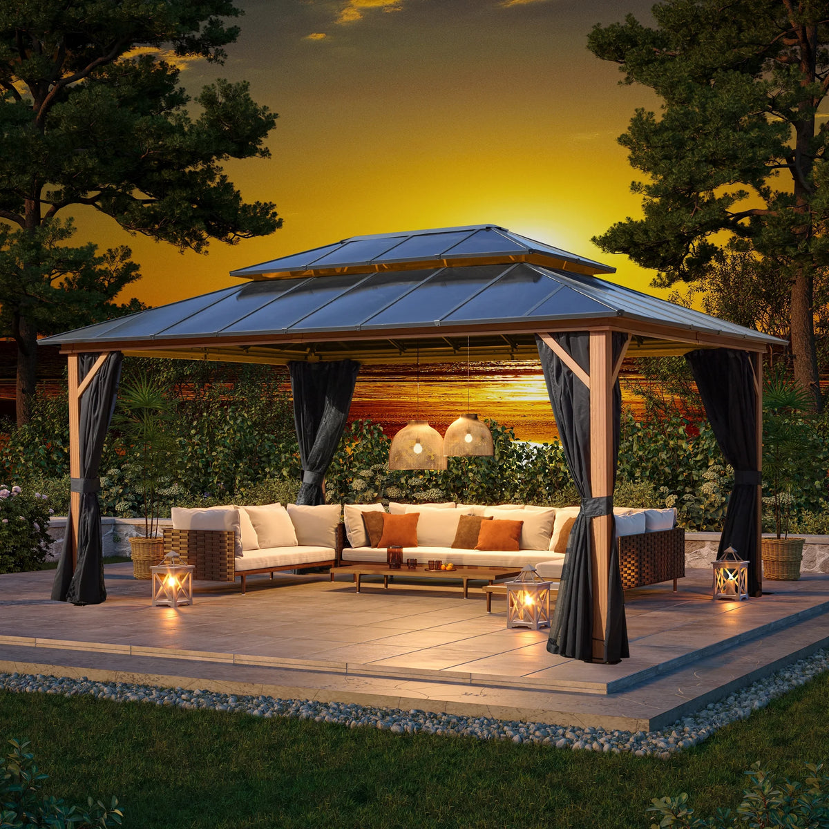 12'x 16' Hardtop Aluminum Gazebo with Double Polycarbonate Roof G884010
