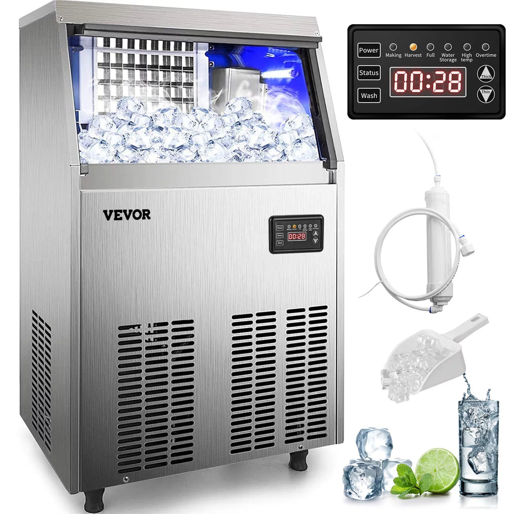 110V Commercial Ice Maker 120-130lbs/24H Stainless Steel U129048
