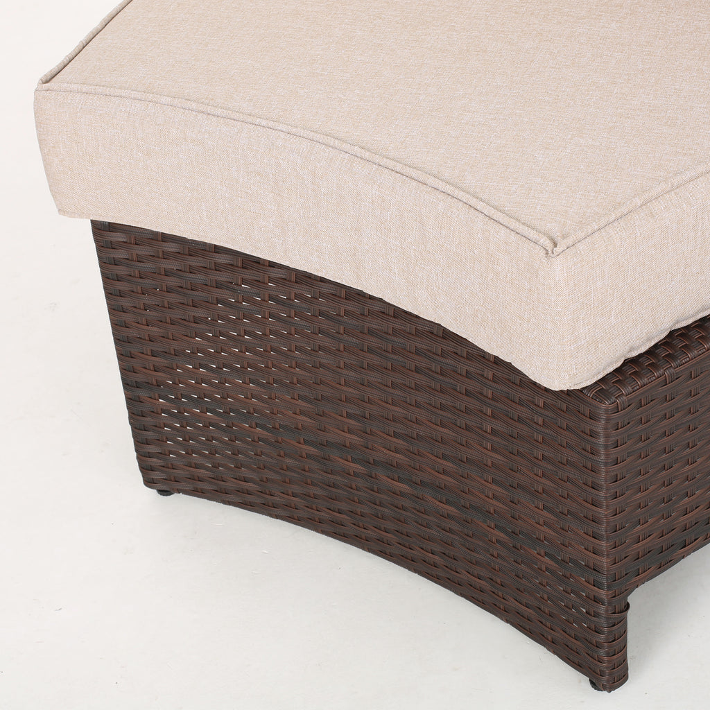 Textured Beige and Brown Outdoor Wicker 2 Seater Sectional Set with Ottoman S381475